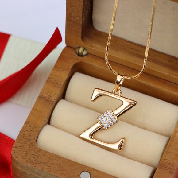 "Rose Gold Z Initial Pendant with CZ Accents Stylish Jewelry, XPPT1437 - Picture 6 of 10